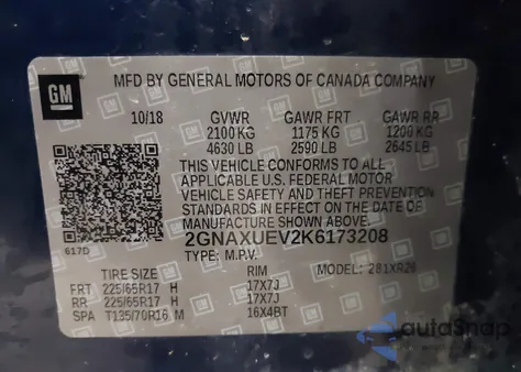 2019 Chevrolet Equinox Lt from USA, damaged, VIN 2GNAXUEV2K6173208